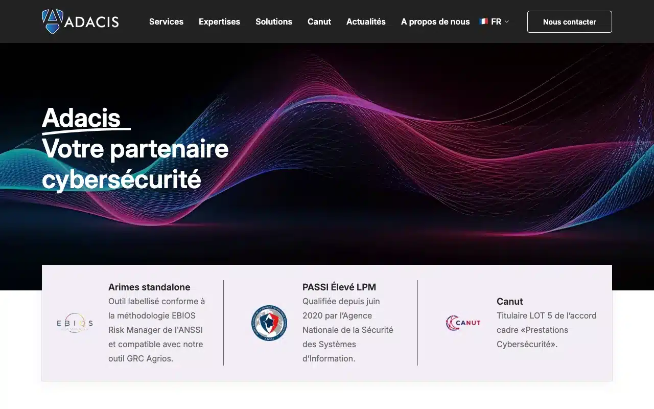 Page d’accueil du site d’Adacis