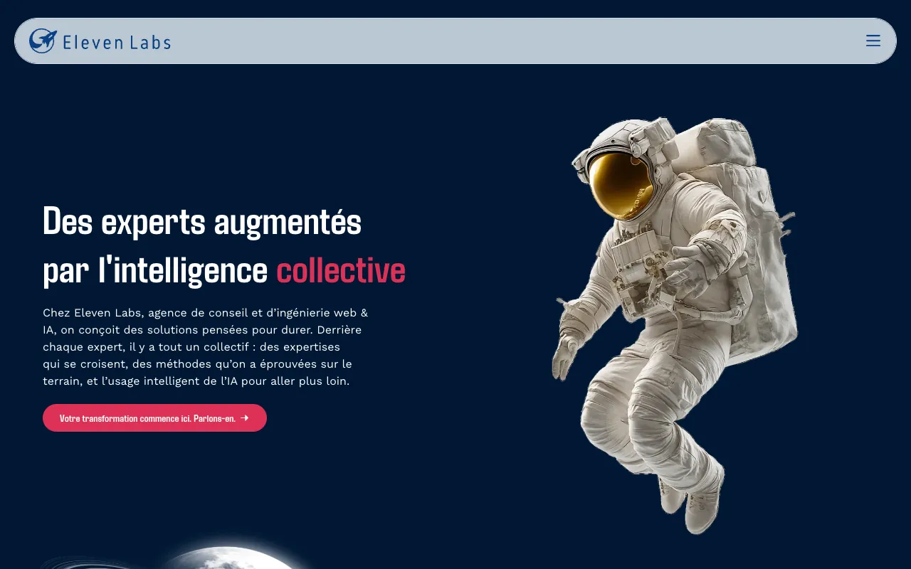 Page d’accueil du site d’Eleven Labs