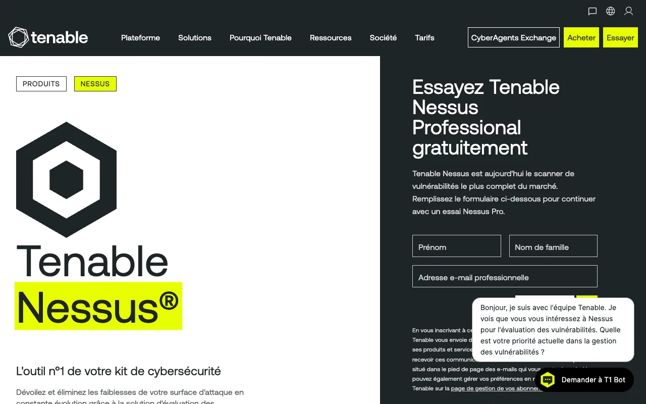 Page de l’offre sur le site de Nessus