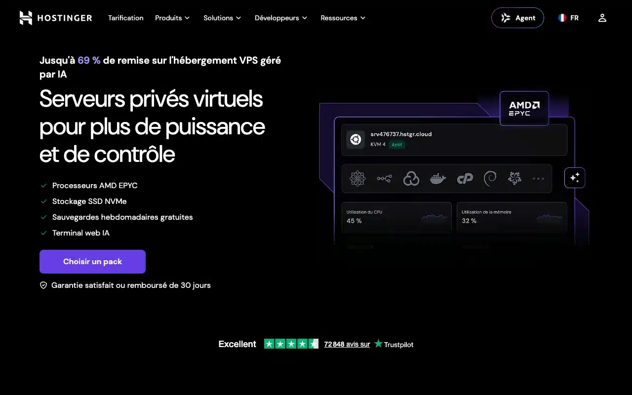 Page de l’offre sur le site de Hostinger