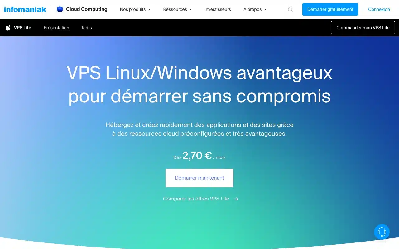 Page de l’offre sur le site d’Infomaniak
