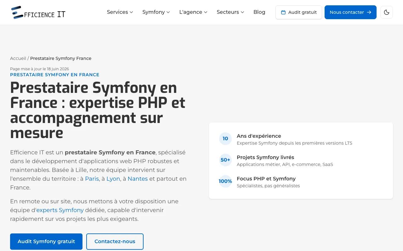 Page de l’offre sur le site d’Efficience IT