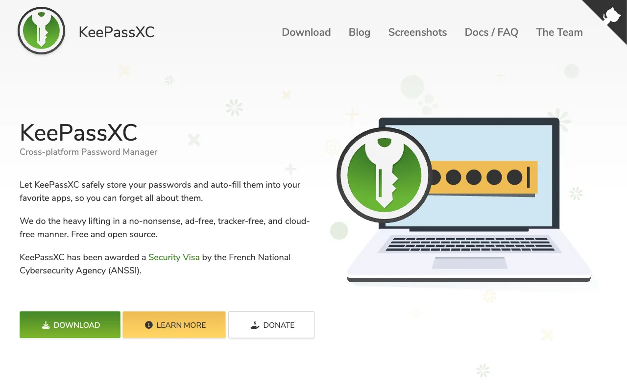 Page d’accueil du site de KeePassXC