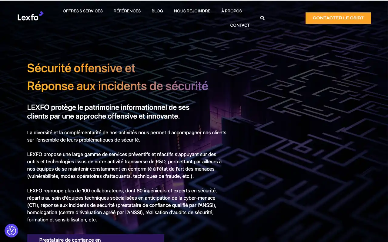 Page d’accueil du site de Lexfo