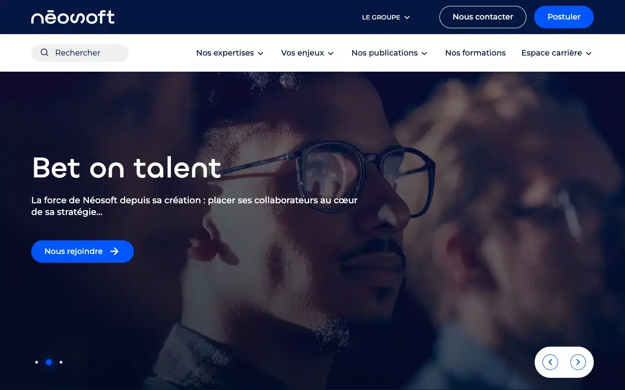 Page d’accueil du site de Néosoft