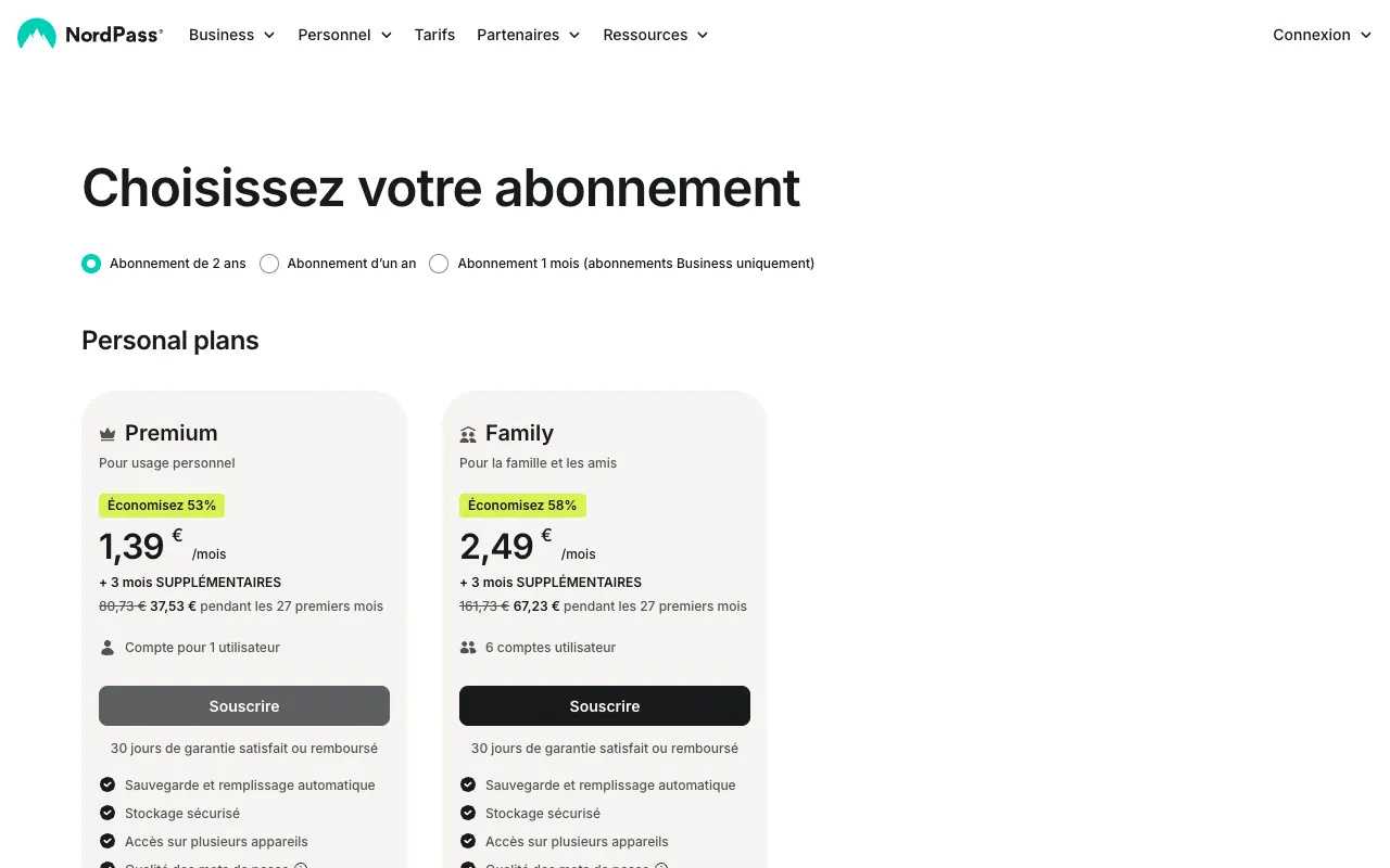 Page de l’offre sur le site de NordPass