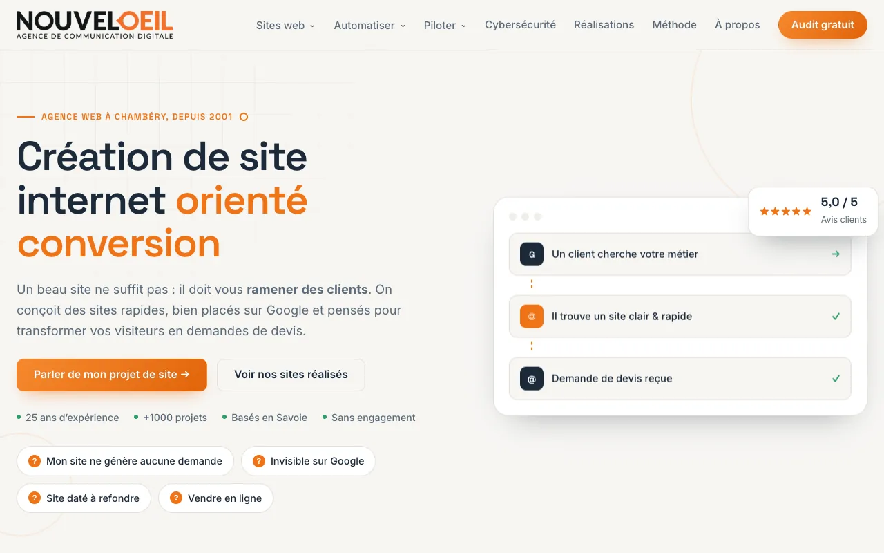 Page d’accueil du site de Nouvel oeil