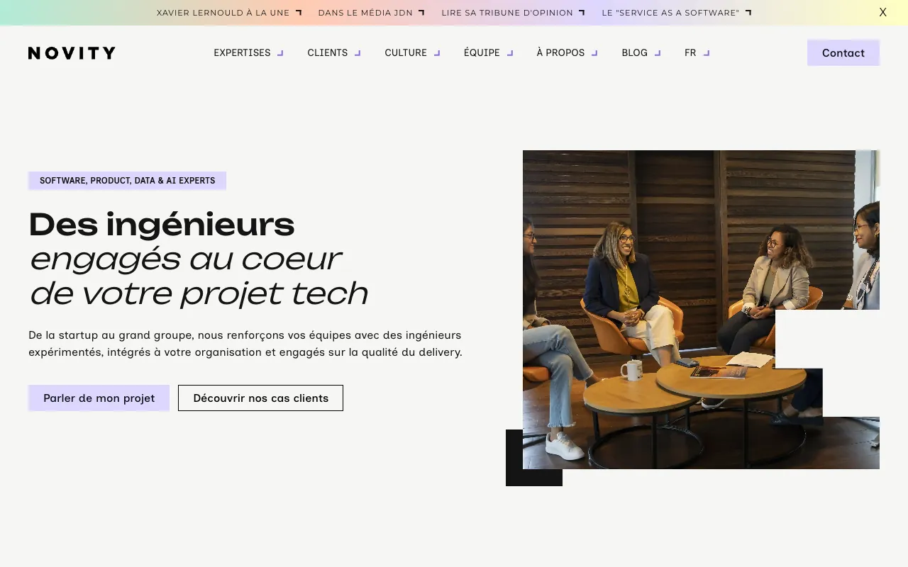 Page d’accueil du site de Novity