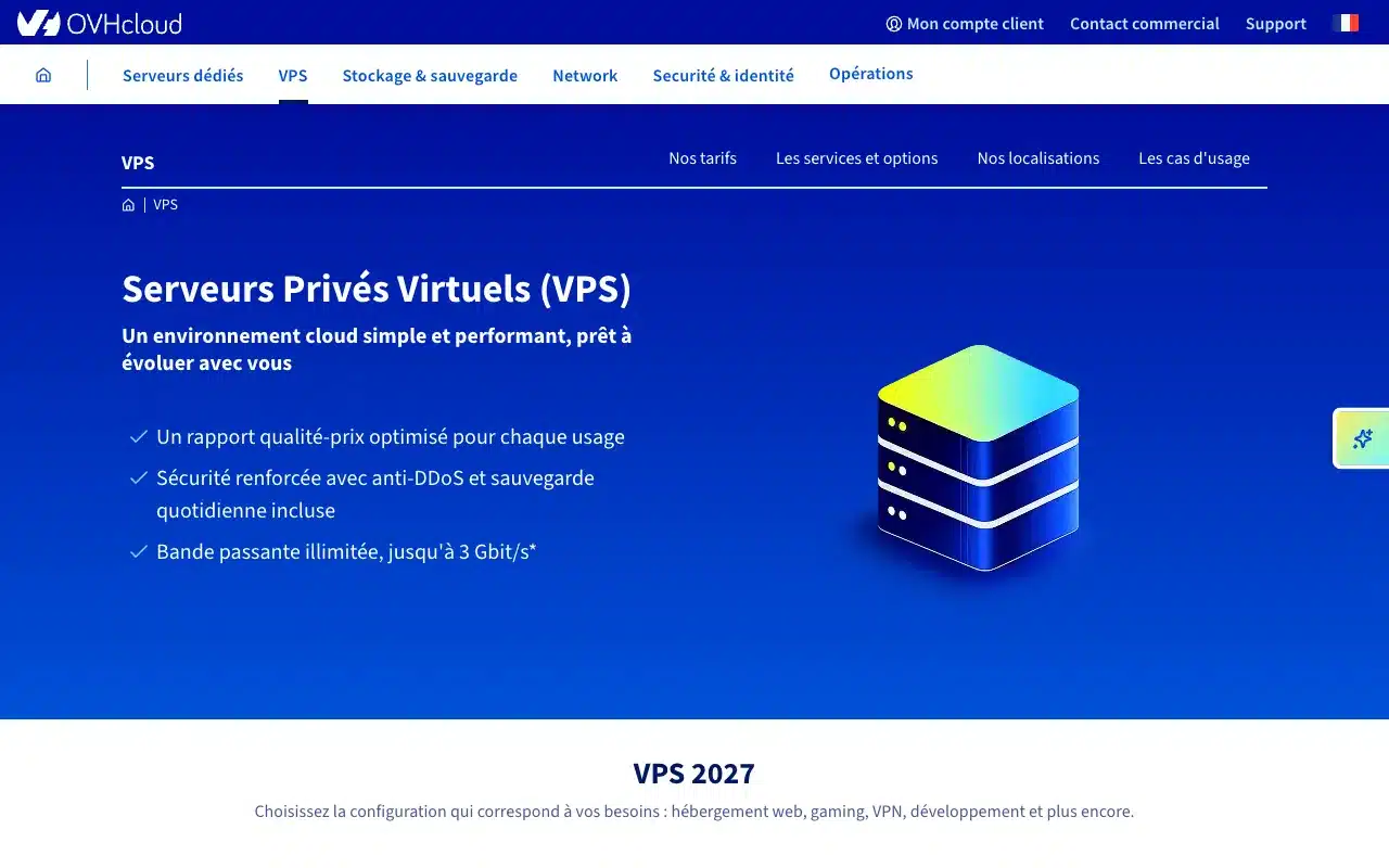 Page de l’offre sur le site d’OVHcloud