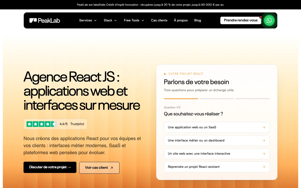 Page de l’offre sur le site de PeakLab