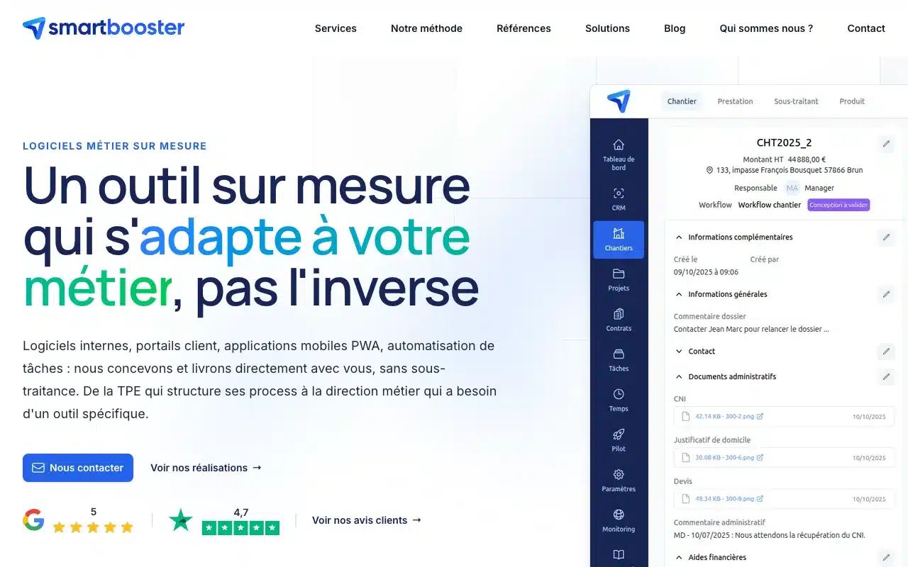 Page d’accueil du site de Smart Booster