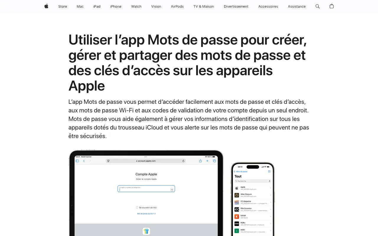 Page de l’offre sur le site d’Apple Mots de passe
