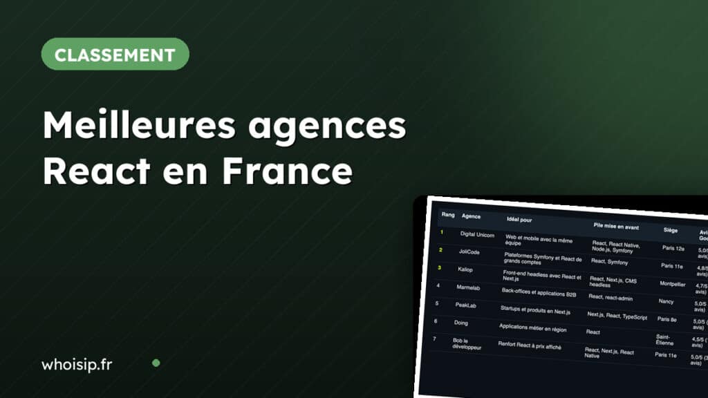Tableau comparatif des meilleures agences React en France